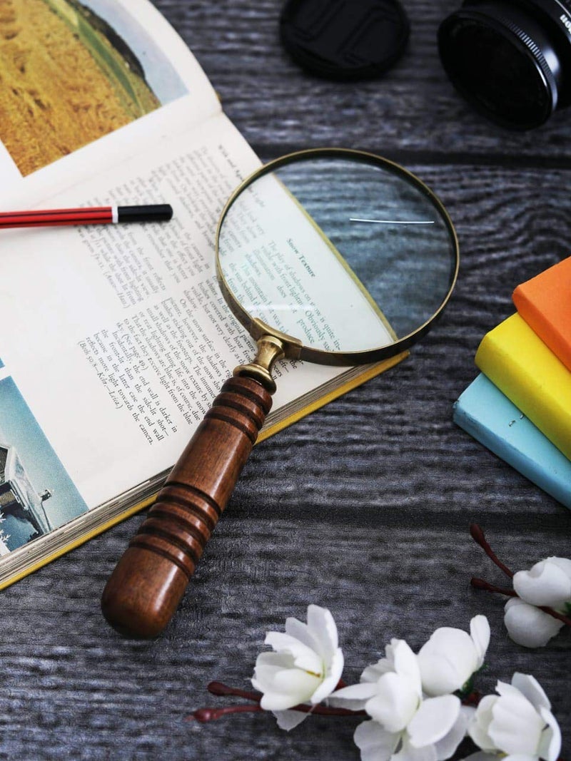 DECONOOR Brass 10X Handheld Magnifier, Wood Handle, Antique, Ideal for Reading, Inspection, Coin & Stamp Collecting, Vintage Gift Decor, 10 inches, 4 inches Diameter, 10X Capacity - Image 4